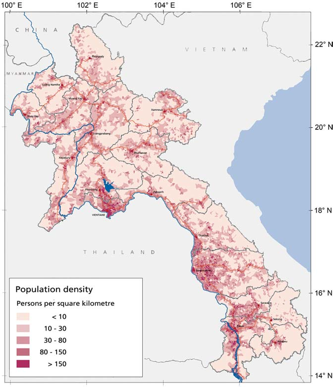 Densidad de población en Laos